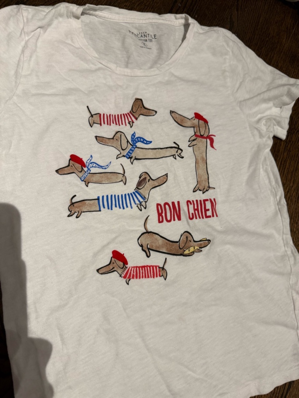 J. Crew Mercantile White Short Sleeve Tee with Dachshund 'Bon Chien' Print - Picture 2 of 4
